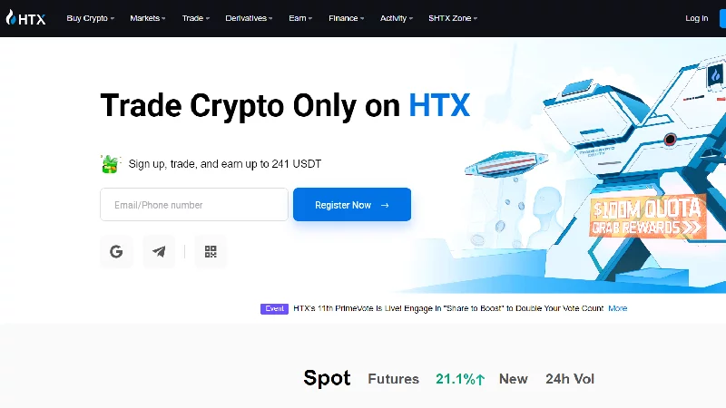 HTX Kryptoburza s n&iacute;zkymi poplatkami.
